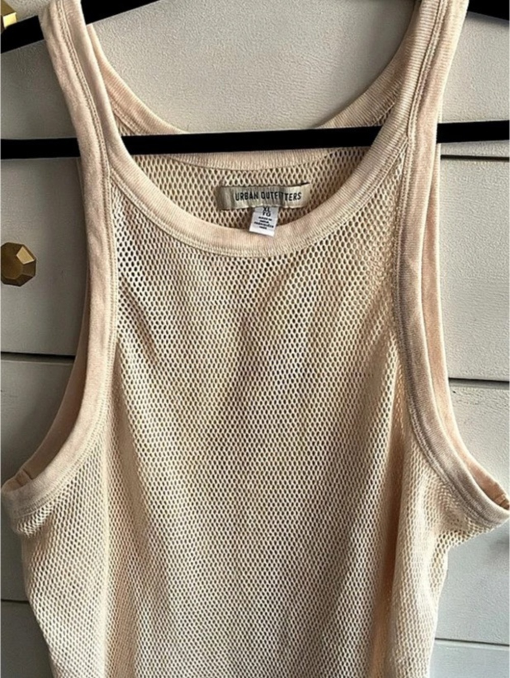 Urban Outfitters Open Knit Mesh Tank Top Cotton Cream XL
